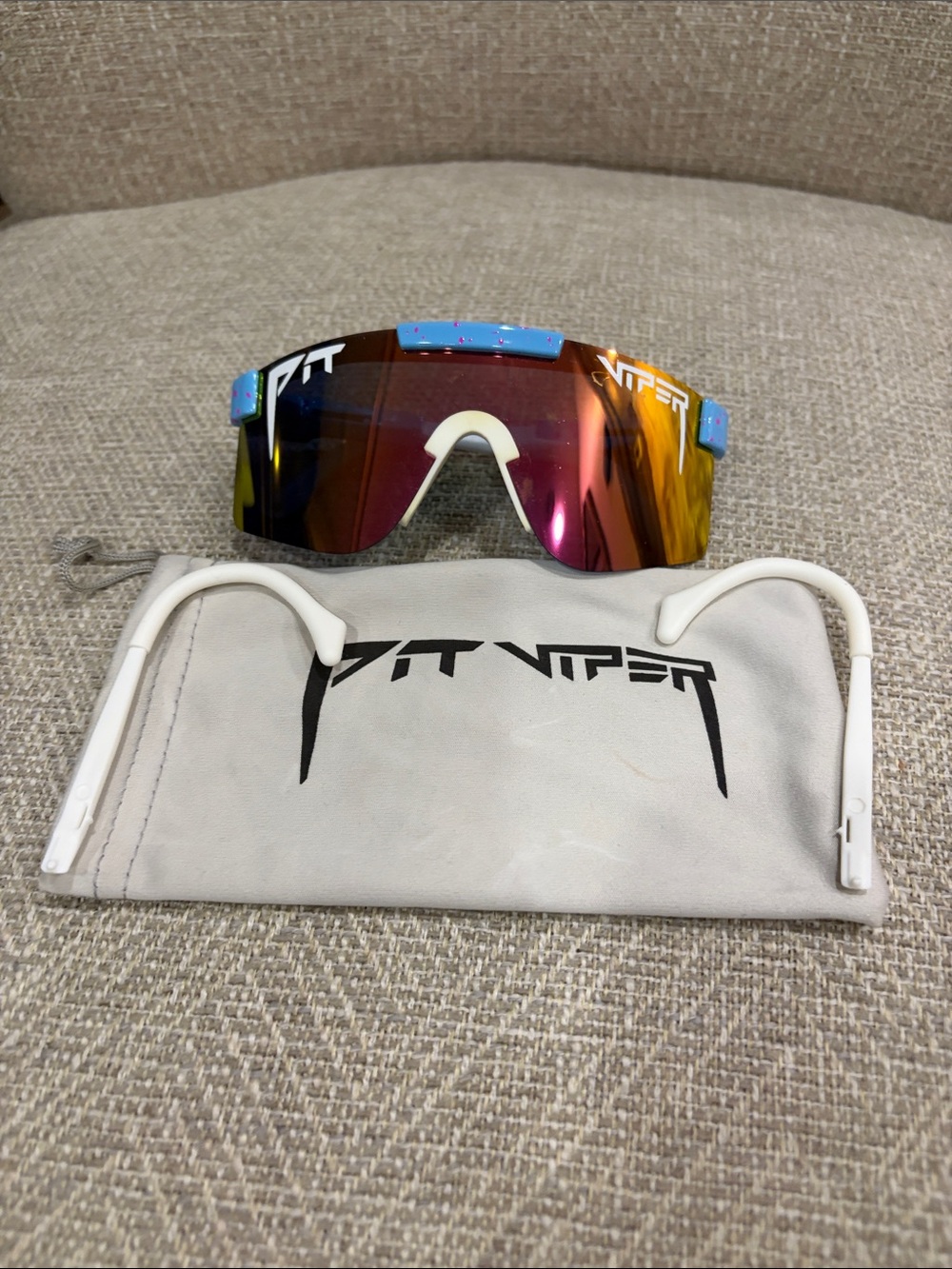 Pit Viper Sports Sunglasses - White blue pink speck Frame, Multicolor Lens